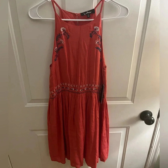 Lulus Sunshine Delight Coral Pink Embroidered A-Line Mini Sun Dress New XS - Picture 2 of 8